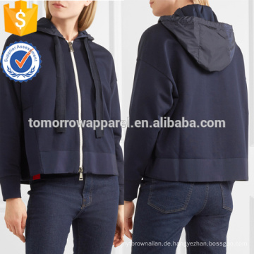 Navy Cotton Jersey und Shell Hooded Top OEM / ODM Herstellung Großhandel Mode Frauen Bekleidung (TA7018H)